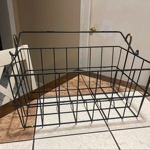 Vintage Farmhouse basket with handle, hooks and has grooves inside